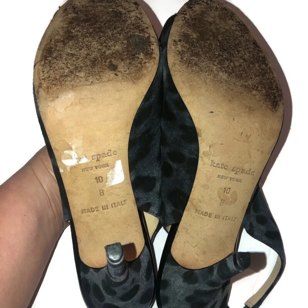 Kate Spade Leopard Pattern Pump Heels Ribbon  Suede Black Gray Made In Italy 10B